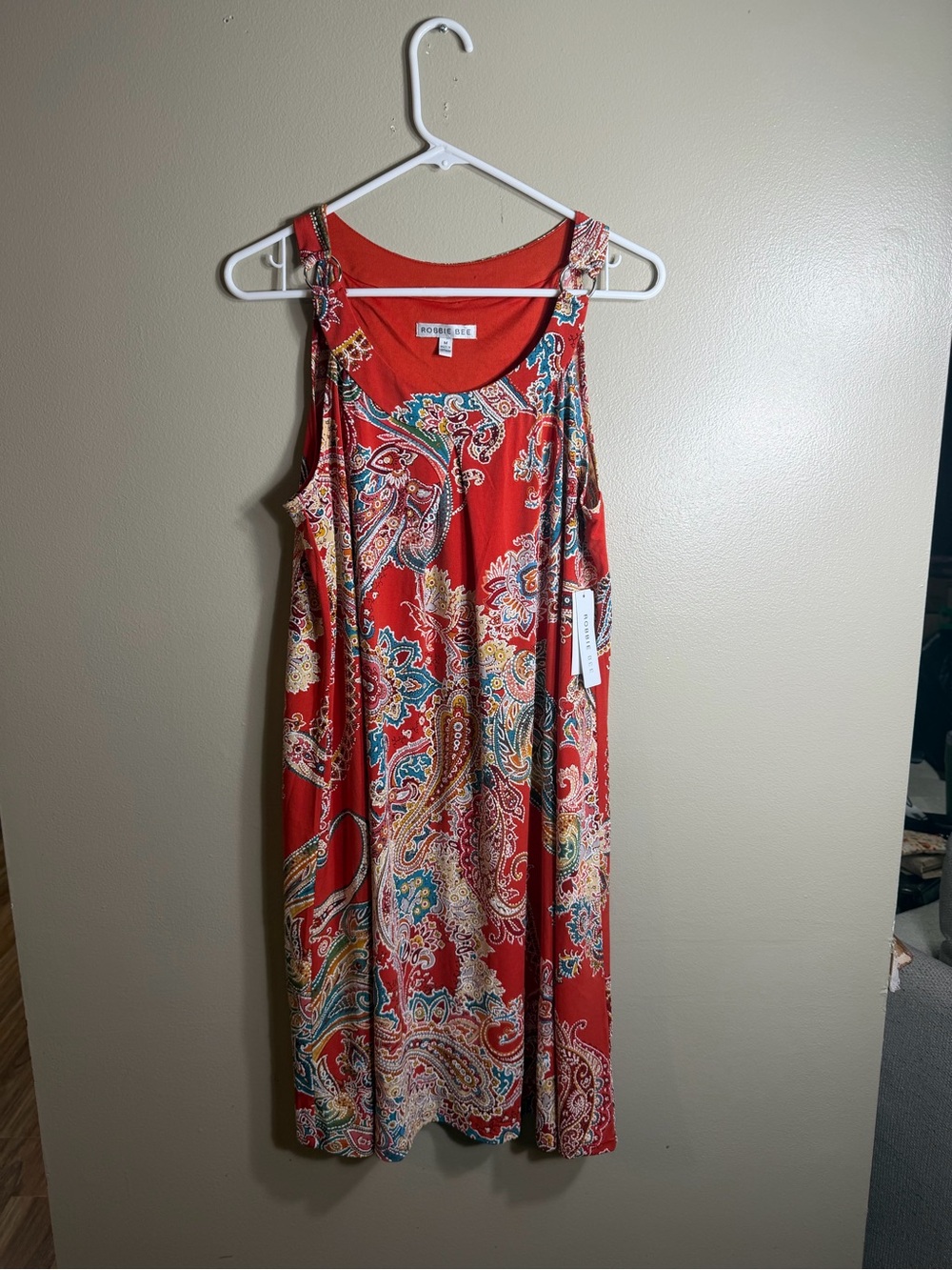 Robbie Bee Paisley Tank Dress Medium Boho Resort Cruise Vacation Dress Rust NWT - Picture 2 of 12